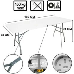 Table Pliante Jardin - Table Pique Nique - Portable Avec Poignée - Table De Camping 8 Places - Table Salles Des Fêtes -Promos Garde Plante Boutique 25142615 4