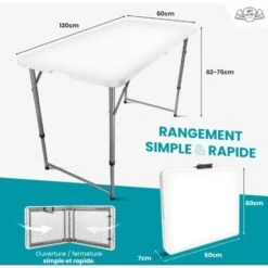 Table Pliante 120 Cm D'Appoint Rectangulaire Blanche - Table De Camping 6 Personnes L120 X L60 X H74cm En HDPE Haute Densité Épaisseur 3,5 Cm - Nouveau Modèle 2021 Emballage Renforcé 7 Table Pliante 120 Cm D'Appoint Rectangulaire Blanche - Table De Camping 6 Personnes L120 X L60 X H74cm En HDPE Haute Densité Épaisseur 3,5 Cm - Nouveau Modèle 2021 Emballage Renforcé -Promos Garde Plante Boutique 27206405 3