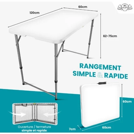 Table Pliante 120 Cm D'Appoint Rectangulaire Blanche - Table De Camping 6 Personnes L120 X L60 X H74cm En HDPE Haute Densité Épaisseur 3,5 Cm - Nouveau Modèle 2021 Emballage Renforcé 5 Table Pliante 120 Cm D'Appoint Rectangulaire Blanche - Table De Camping 6 Personnes L120 X L60 X H74cm En HDPE Haute Densité Épaisseur 3,5 Cm - Nouveau Modèle 2021 Emballage Renforcé – Image 3