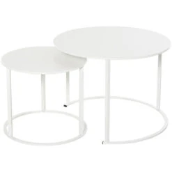OUTSUNNY Lot De 2 Tables Basses Rondes Gigognes Empilables De Jardin Métal époxy Blanc