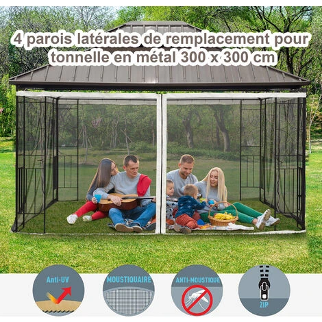 OUTSUNNY Moustiquaires Pour Tonnelle Barnum Pavillon De Jardin 3 X 3 M - Lot De 4 Moustiquaires Zippées + Crochets D'attaches - Polyester Nylon 6 OUTSUNNY Moustiquaires Pour Tonnelle Barnum Pavillon De Jardin 3 X 3 M - Lot De 4 Moustiquaires Zippées + Crochets D'attaches - Polyester Nylon – Image 4