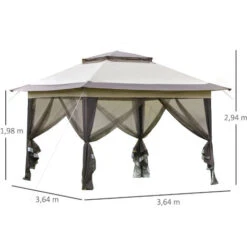 OUTSUNNY Tonnelle Barnum De Jardin Pop-up Pliant 3,64L X 3,64l X 2,94H M Acier Polyester Moustiquaires + Sac De Transport à Roulettes Beige Marron -Promos Garde Plante Boutique 28727870 3