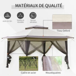 OUTSUNNY Tonnelle Barnum De Jardin Pop-up Pliant 3,64L X 3,64l X 2,94H M Acier Polyester Moustiquaires + Sac De Transport à Roulettes Beige Marron -Promos Garde Plante Boutique 28727870 4