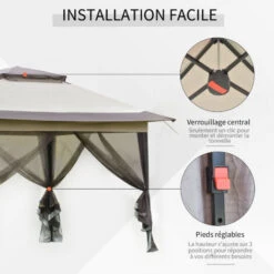 OUTSUNNY Tonnelle Barnum De Jardin Pop-up Pliant 3,64L X 3,64l X 2,94H M Acier Polyester Moustiquaires + Sac De Transport à Roulettes Beige Marron -Promos Garde Plante Boutique 28727870 5