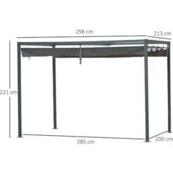 OUTSUNNY Pergola Rétractable 2,98L X 2,13l X 2,22H M Structure Métal époxy Anticorrosion Toile Polyester Haute Densité 180 G/m² Incluse Gris -Promos Garde Plante Boutique 28910102 3