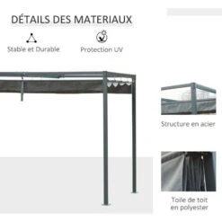 OUTSUNNY Pergola Rétractable 2,98L X 2,13l X 2,22H M Structure Métal époxy Anticorrosion Toile Polyester Haute Densité 180 G/m² Incluse Gris -Promos Garde Plante Boutique 28910102 4