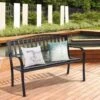 COSTWAY Banc De Jardin Extérieur 3 Personnes Cadre En Métal Noir Résistant Aux Intempéries Charge 240KG Pour Pelouse, Terrasse, Véranda, Cour, 127 X 60 X 87CM -Promos Garde Plante Boutique 29044210 1