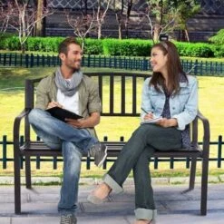 COSTWAY Banc De Jardin Extérieur 3 Personnes Cadre En Métal Noir Résistant Aux Intempéries Charge 240KG Pour Pelouse, Terrasse, Véranda, Cour, 127 X 60 X 87CM -Promos Garde Plante Boutique 29044210 4