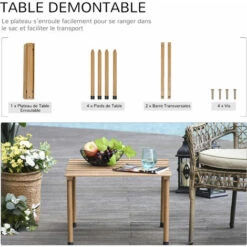 OUTSUNNY Table Basse Pliable De Jardin Camping Plateau à Lattes Dim. 58L X 58l X 40H Cm Sac Transport Inclus Bois Sapin Pré-huilé -Promos Garde Plante Boutique 29097647 4