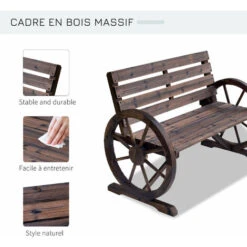 OUTSUNNY Banc De Jardin 3 Places Style Rustique Chic Accoudoirs Roues Charette Bois Sapin Traité Carbonisation -Promos Garde Plante Boutique 29167786 5