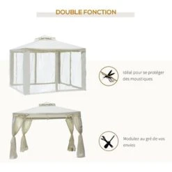 OUTSUNNY Pavillon De Jardin Tonnelle Barnum Style Colonial Double Toit Toiles Moustiquaires Amovibles Zippées Crème -Promos Garde Plante Boutique 29167830 4