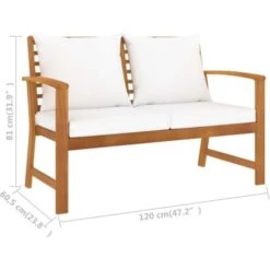 Banc De Jardin Avec Coussin Crème 120 Cm Bois Solide D'acacia VidaXL -Promos Garde Plante Boutique 29365584 3