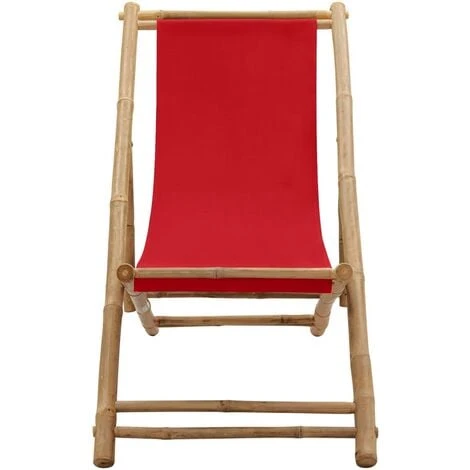 Chaise De Terrasse Bambou Et Toile Rouge VidaXL 4 Chaise De Terrasse Bambou Et Toile Rouge VidaXL – Image 2