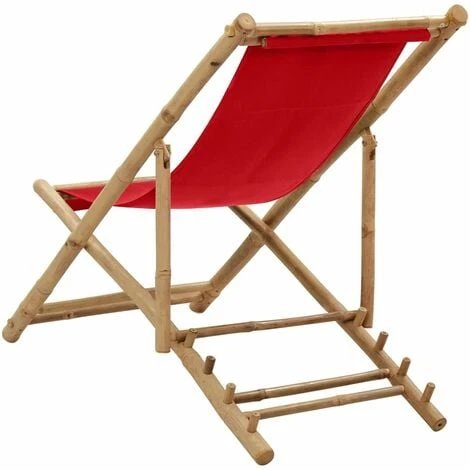 Chaise De Terrasse Bambou Et Toile Rouge VidaXL 6 Chaise De Terrasse Bambou Et Toile Rouge VidaXL – Image 4