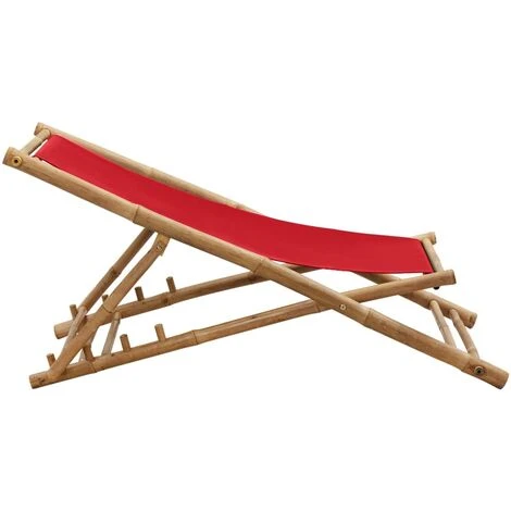 Chaise De Terrasse Bambou Et Toile Rouge VidaXL 7 Chaise De Terrasse Bambou Et Toile Rouge VidaXL – Image 5