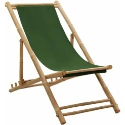 Chaise De Terrasse Bambou Et Toile Vert VidaXL