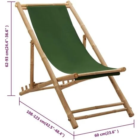 Chaise De Terrasse Bambou Et Toile Vert VidaXL 5 Chaise De Terrasse Bambou Et Toile Vert VidaXL – Image 3