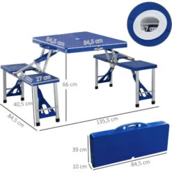 HOMCOM Table De Camping Pique-nique Pliante Portable En Plastique Avec 4 Sieges Bleu -Promos Garde Plante Boutique 29426190 3