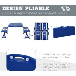 HOMCOM Table De Camping Pique-nique Pliante Portable En Plastique Avec 4 Sieges Bleu -Promos Garde Plante Boutique 29426190 4