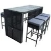 Ensemble De Bar De Jardin 6 Tabourets + Coussins + Table En Polyrotin Noir -Promos Garde Plante Boutique 29541782 1