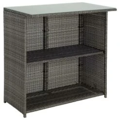 Ensemble De Bar De Jardin 2 Tabourets Table + Rangement En Polyrotin Gris -Promos Garde Plante Boutique 29882376 4