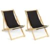 Lot De 2 Chaises Longues Pliantes Chilienne Bois Toile Noire -Promos Garde Plante Boutique 30015888 1
