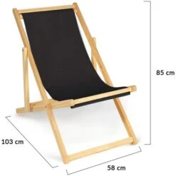Lot De 2 Chaises Longues Pliantes Chilienne Bois Toile Noire -Promos Garde Plante Boutique 30015888 4