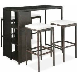 Meuble De Bar De Jardin 5 Pcs Et Coussins Résine Tressée Marron VidaXL