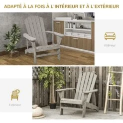 OUTSUNNY Fauteuil De Jardin Adirondack Dim. 78L X 89P X 88H Cm Bois Massif Sapin Gris Effet Vieilli -Promos Garde Plante Boutique 30108428 4