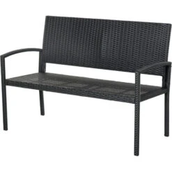 OUTSUNNY Banc De Jardin 2 Places Style Cosy Chic Résine Tressée 4 Fils Imitation Rotin Noir