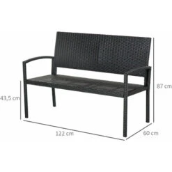 OUTSUNNY Banc De Jardin 2 Places Style Cosy Chic Résine Tressée 4 Fils Imitation Rotin Noir -Promos Garde Plante Boutique 30108464 3