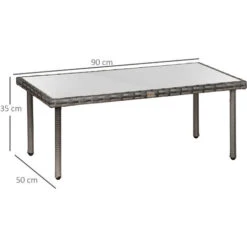 OUTSUNNY Table Basse De Jardin Plateau Verre Trempé 5 Mm Résine Tressée Imitation Rotin Gris -Promos Garde Plante Boutique 30108468 3