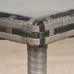 OUTSUNNY Table Basse De Jardin Plateau Verre Trempé 5 Mm Résine Tressée Imitation Rotin Gris -Promos Garde Plante Boutique 30108468 5