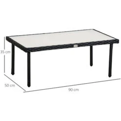 OUTSUNNY Table Basse De Jardin Plateau Verre Trempé 5 Mm Résine Tressée Imitation Rotin Noir -Promos Garde Plante Boutique 30108469 3