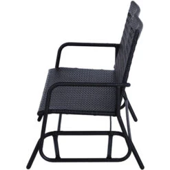 OUTSUNNY Banc à Bascule De Jardin 2 Places Style Cosy Chic Métal époxy Résine Tressée Imitation Rotin Noir -Promos Garde Plante Boutique 30164080 5