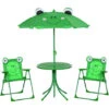 OUTSUNNY Ensemble Salon De Jardin Enfant 4 Pcs Design Grenouille - Table Ronde + 2 Chaises Pliables + Parasol - Métal époxy Oxford Vert -Promos Garde Plante Boutique 30329561 1