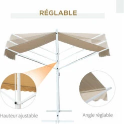 OUTSUNNY Store Double Pente Manuel Rétractable Inclinaison Réglable Acier époxy Blanc Polyester Imperméabilisé Anti-UV Beige Dim. 3L X 2,95l X 2,6H M -Promos Garde Plante Boutique 30329594 4