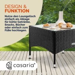 Table D’appoint En Polyrotin Table Basse Avec Plaque En Verre Petite Table De Jardin En Résine Tressée M1 - 58x58x42cm (de) -Promos Garde Plante Boutique 30338467 4