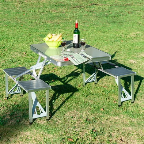 HOMCOM Table De Camping Pique-nique Pliante Aluminium 4 Places En Valise 4 HOMCOM Table De Camping Pique-nique Pliante Aluminium 4 Places En Valise – Image 2