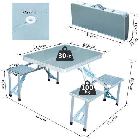 HOMCOM Table De Camping Pique-nique Pliante Aluminium 4 Places En Valise 5 HOMCOM Table De Camping Pique-nique Pliante Aluminium 4 Places En Valise – Image 3