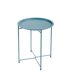 Table D'appoint, Table Basse Pliante Bleu De Jardin En Acier Epoxy 46X52CM- Meuble De Jardin