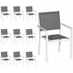Lot De 10 Chaises En Aluminium Blanc - Textilène Gris