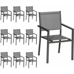 Lot De 10 Chaises En Aluminium Anthracite - Textilène Gris