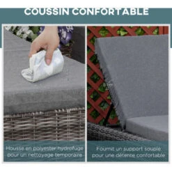 OUTSUNNY Bain De Soleil Transat Grand Confort Matelas Inclinaison Réglable Multipositions Résine Tressée Grise -Promos Garde Plante Boutique 31495916 5