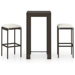 Meuble De Bar De Jardin 3 Pcs Et Coussins Résine Tressée Marron VidaXL