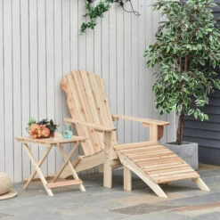 OUTSUNNY Fauteuil De Jardin Adirondack Pliable Avec Repose-pied Et Table Basse Bois Sapin Traité Naturel -Promos Garde Plante Boutique 31805575 2