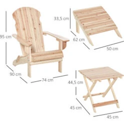 OUTSUNNY Fauteuil De Jardin Adirondack Pliable Avec Repose-pied Et Table Basse Bois Sapin Traité Naturel -Promos Garde Plante Boutique 31805575 3