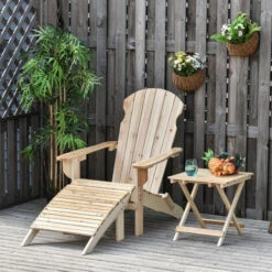 OUTSUNNY Fauteuil De Jardin Adirondack Pliable Avec Repose-pied Et Table Basse Bois Sapin Traité Naturel -Promos Garde Plante Boutique 31805575 4