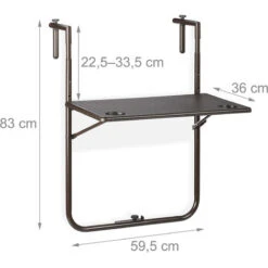 Relaxdays Table Balcon Suspendue, Pliante, Réglable En Hauteur 3 Niveaux, Aspect Rotin, Résistante, 59,5 X 36 Cm, Marron -Promos Garde Plante Boutique 31831315 4