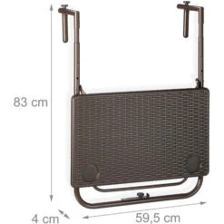 Relaxdays Table Balcon Suspendue, Pliante, Réglable En Hauteur 3 Niveaux, Aspect Rotin, Résistante, 59,5 X 36 Cm, Marron -Promos Garde Plante Boutique 31831315 5